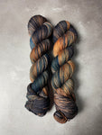 Oddball #319  Navy, Blue and Copper Merino Twist Sock